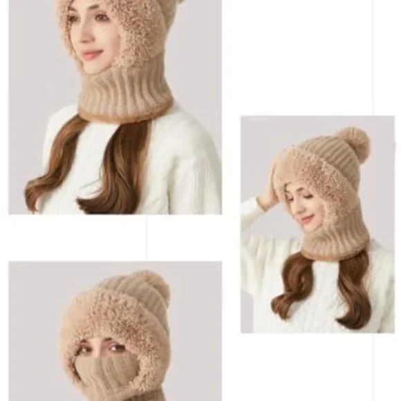 Warm Winter Fleece Beanie Face Mask Neck Scarf Set Ski Snow Knit - Picture 5 of 7